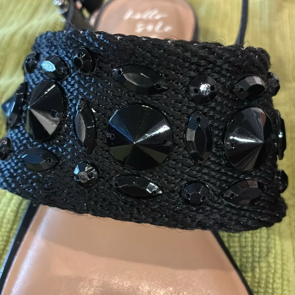 Banana Republic Black Flat Sandals with Embellishments, Size 7 1/2 - Picture 2 of 6